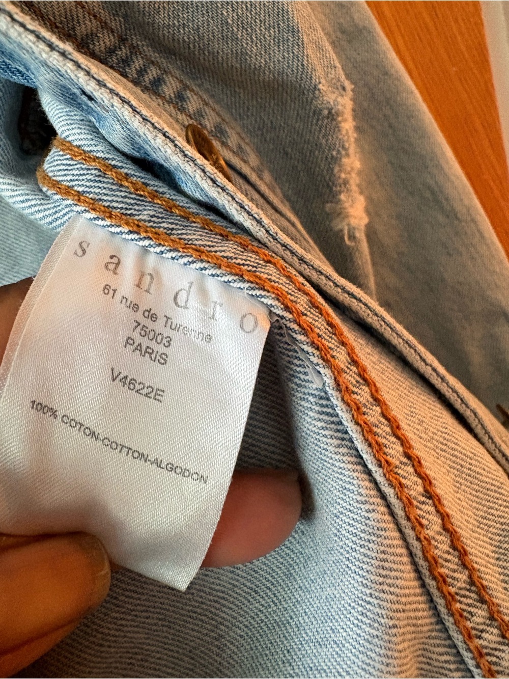 Sandro Light Blue distressed crop Denim Jacket XS - Picture 6 of 8